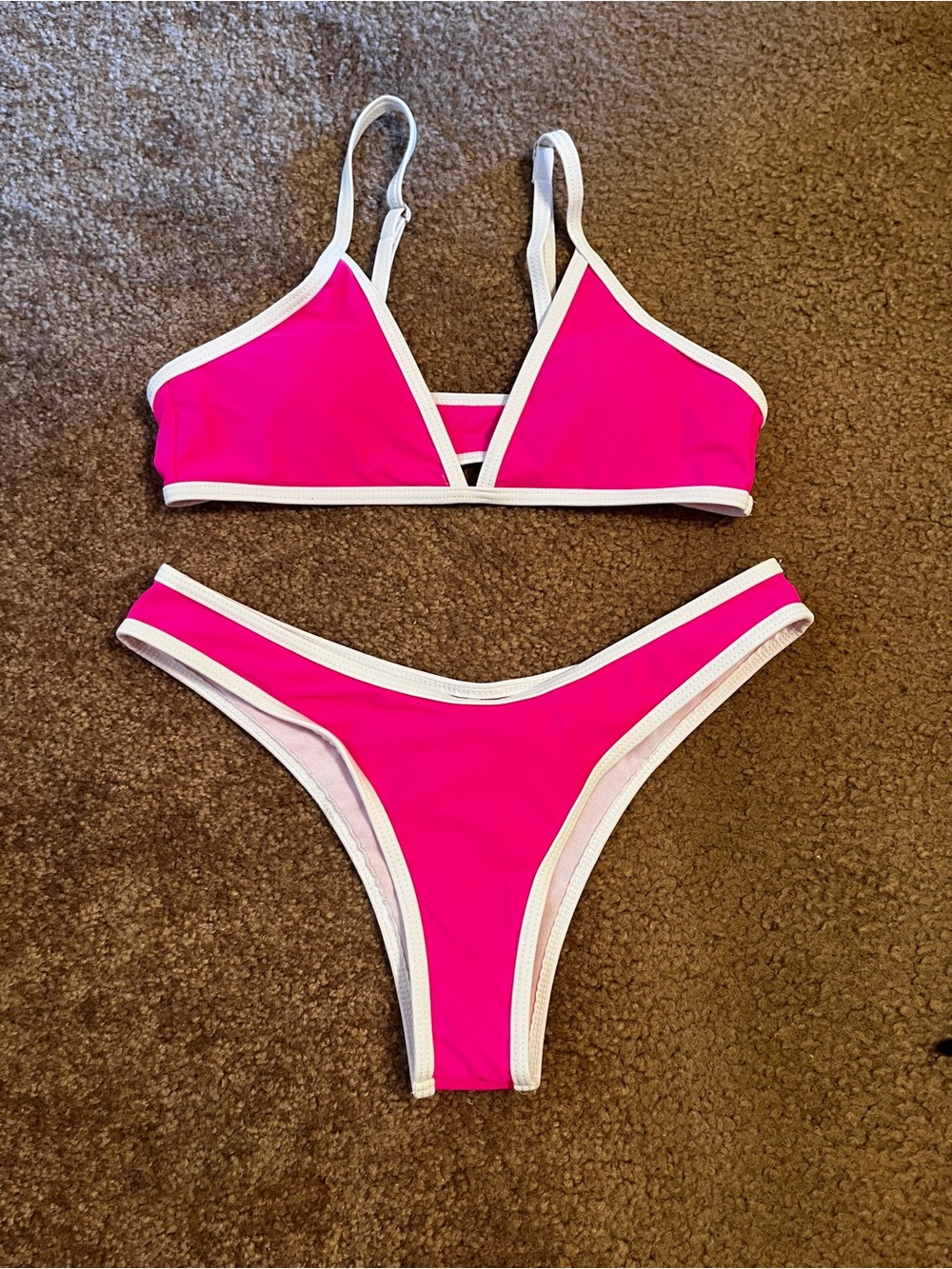 SHEIN Hot Pink Bikini with White Trim